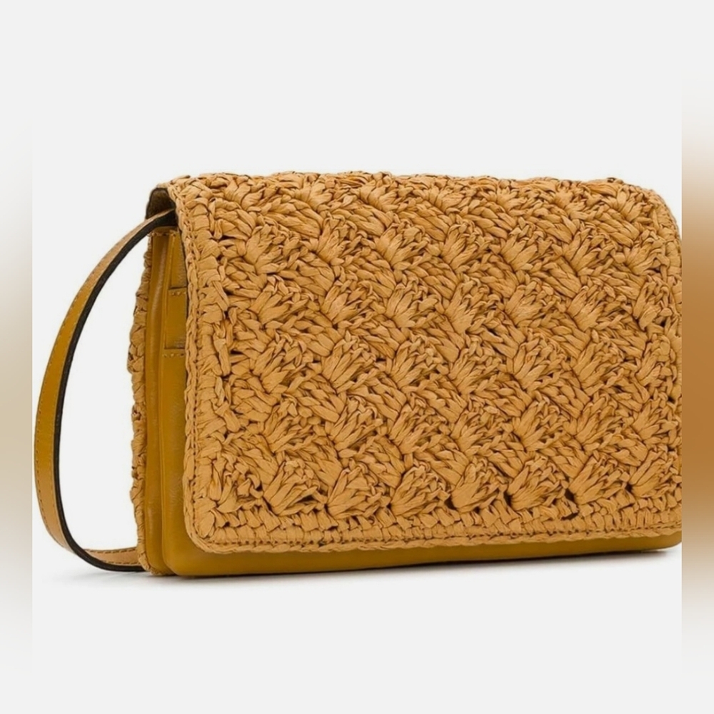 New‎ Patricia Nash Penley Small Leather Crossbody W/ Straw Weave: Mango Color - Picture 2 of 16